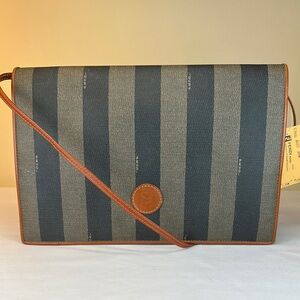 Fendi Striped Black and Tan Crossbody Bag
